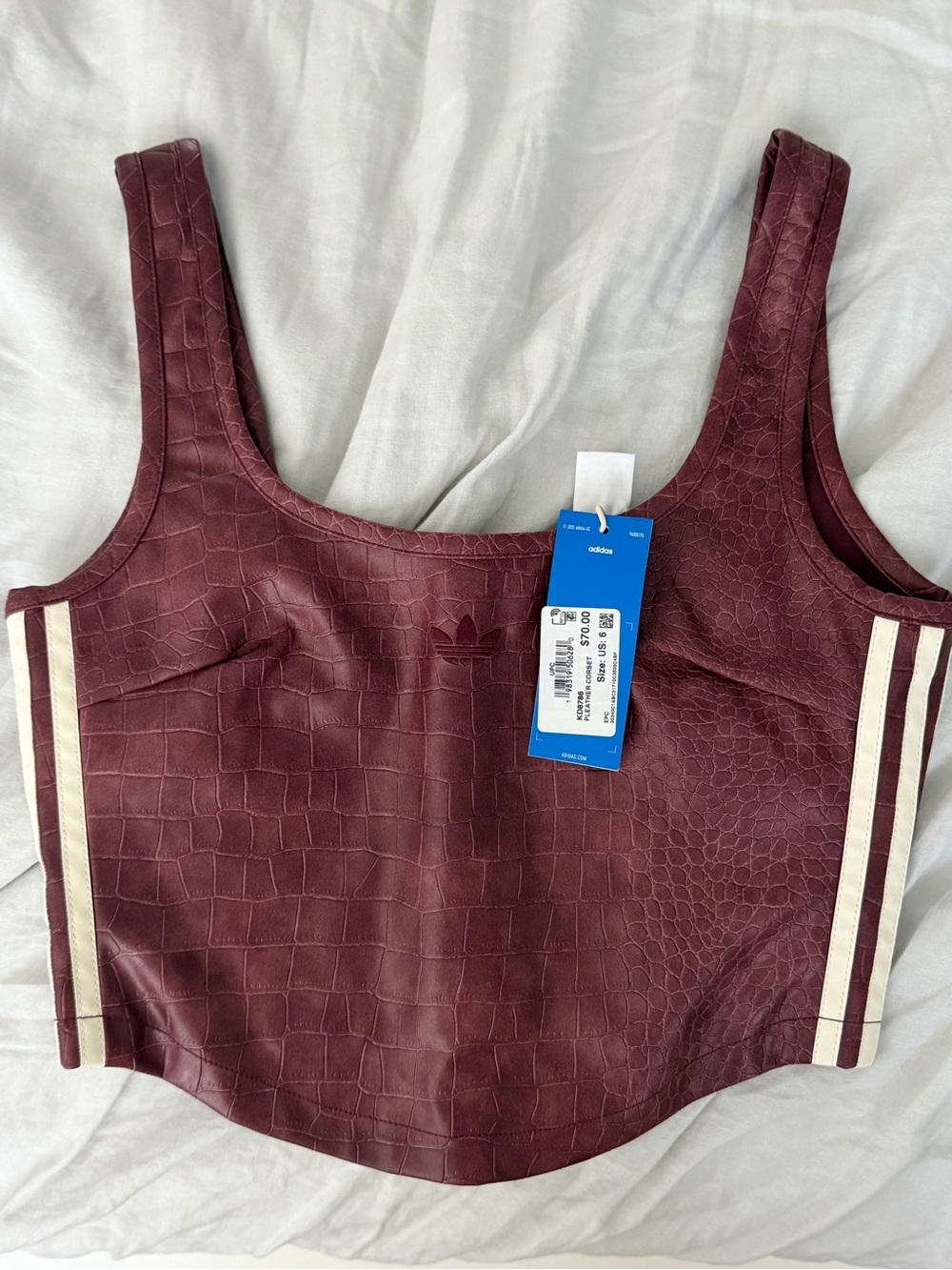adidas Burgundy Croc-Embossed Corset Tank with White Tag